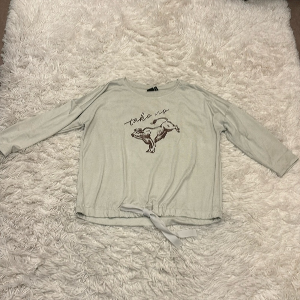 Cruel Women's 3/4 Sleeve "Take No Bull" Print Pullover Sweater